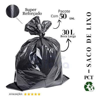 Saco de Lixo 30L Plástico Super Reforçado Preto Pacote com 50 Unidades Higipack