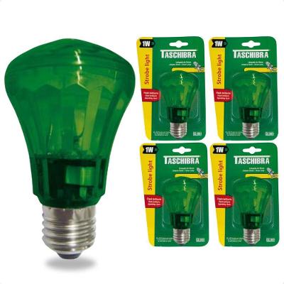Kit 5 Lâmpadas Strobe Flash Light 1W E27 Verde 110V Taschibra