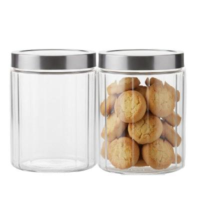 Kit 2 Pote de Vidro Porta Mantimentos 1200ML com Tampa Inox para Grãos Transparente Lyor