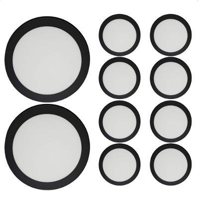 Kit 10 Painéis de LED Redondo Sobrepor 18W 6500K Bivolt Preto Blumenau Iluminação