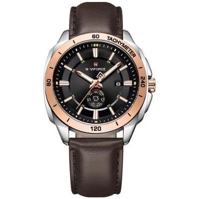 Relógio Masculino de Quartzo Esportivo Couro Pu Preto e Marrom Naviforce