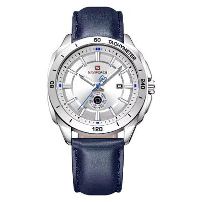 Relógio Masculino Esportivo de Quartzo Pulseira Couro Pu Branco Azul Naviforce