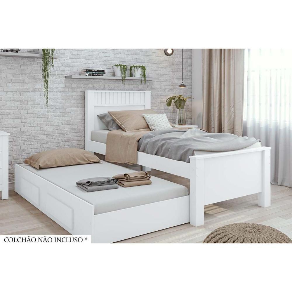 Cama Solteiro Athenas 2 Gavetas c/Auxiliar Branco - Lopas - 1