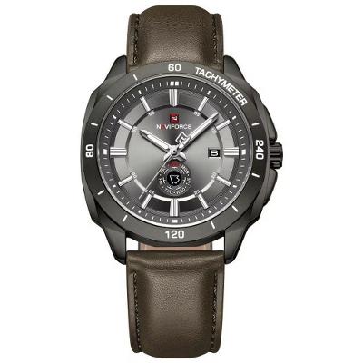 Relógio Masculino de Quartzo Esportivo Pulseira de Couro Marrom Naviforce