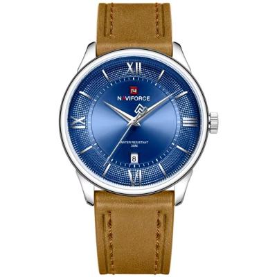 Relógio Masculino de Quartzo Analógico Pulseira de Couro 3atm Azul Marrom Naviforce