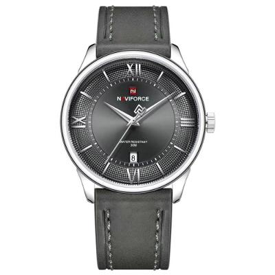 Relógio Masculino de Quartzo Analógico Pulseira Couro 3atm Cinza Grafite Naviforce