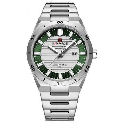 Relógio Masculino Naviforce Quartzo à Prova D'água em Aço Inoxidável Verde Prata