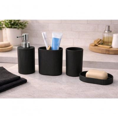 Conjunto para Banheiro com Tampa de Bambu Preto com Acessórios Organizadores Black Bull