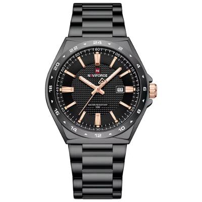 Relógio Masculino Analógico de Quartzo Pulseira de Aço Inoxidável 3atm Preto Rose Naviforce