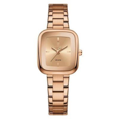 Relógio Feminino Quadrado Analógico à Prova D'água Pulseira de Aço Inox Rose Naviforce