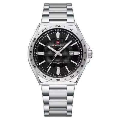 Relógio Masculino Analógico de Quartzo Pulseira de Aço Inoxidável 3atm Prata Naviforce