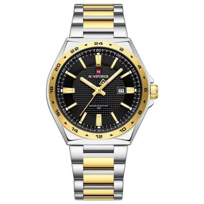Relógio Masculino de Quartzo 3atm Pulseira de Aço Inoxidável Prata Dourado Naviforce