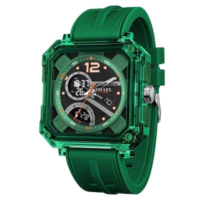 Relógio Masculino com Design Inovador Dial Quadrado Verde com Display Duplo Smael