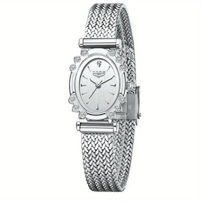 Relógio Feminino Oval Analógico Lige com Pulseira de Aço Inox Prata Minimalista