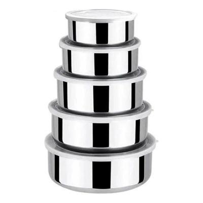 Conjunto 5 Potes Herméticos Redondos Aço Inox com Tampas para Cozinha Inox