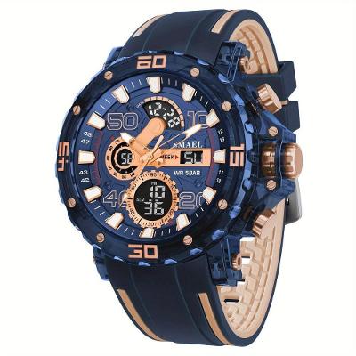 Relógio Digital Masculino Multifuncional com Luz Noturna Pulseira Tpu Rosa Azul Smael