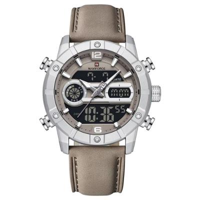 Relógio Digital Masculino Esportivo com Pulseira de Couro à Prova Dágua Bege Naviforce