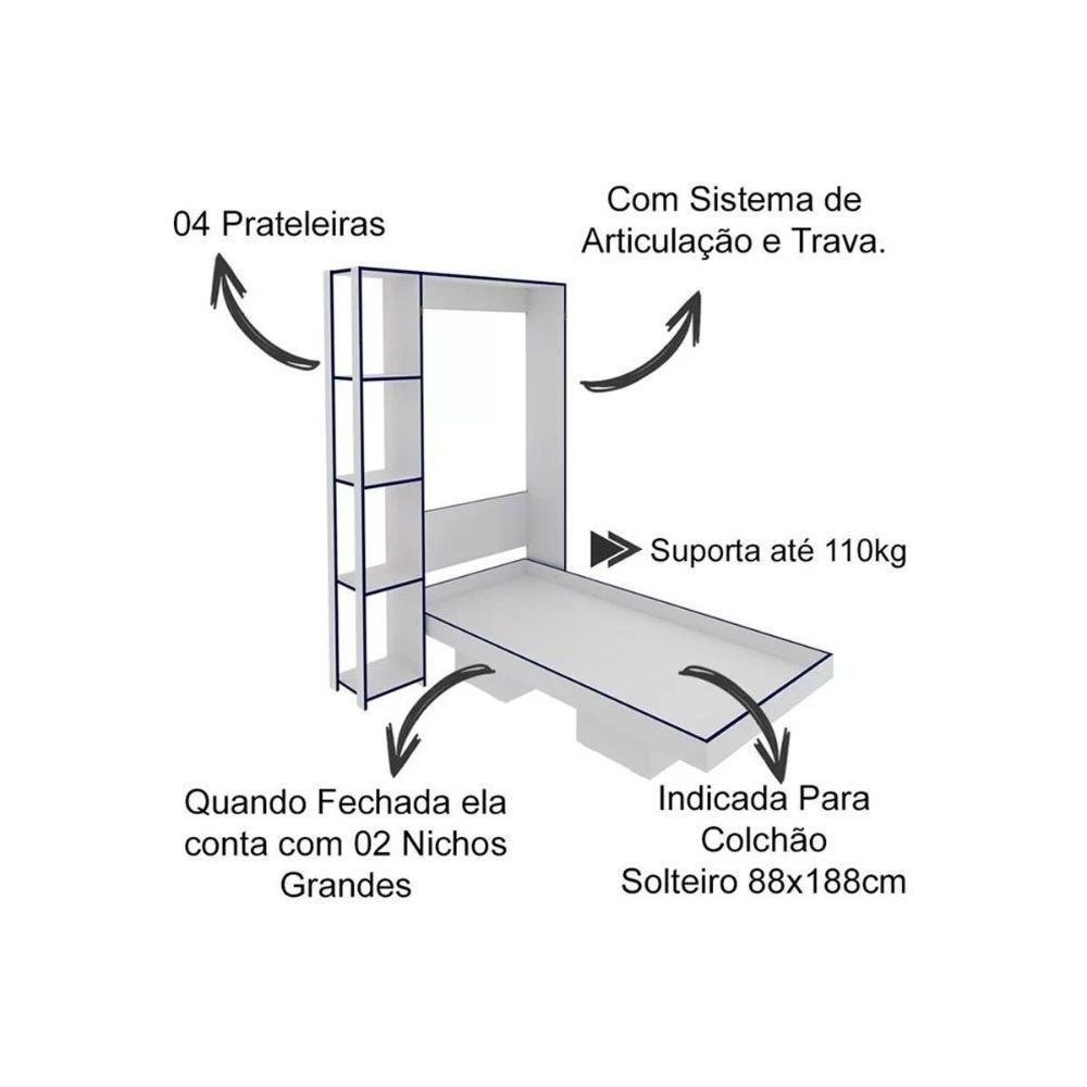 Cama Solteiro Articulada Dobrável Multifuncional CM8013 Branco - Tecno Mobili - 3