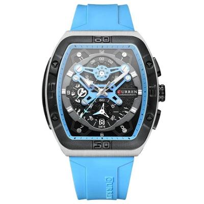 Relógio de Pulso Masculino Tonneau com Pulseira de Silicone Azul Curren