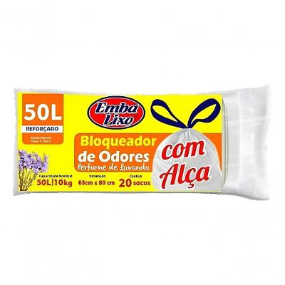 Saco para Lixo com Alça Bloqueador de Odor 50L Branco Embalixo