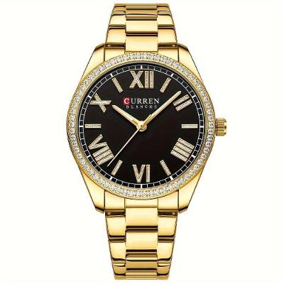Relógio de Pulso Feminino de Quartzo Elegante com Ponteiros Luminosos Aço Inox Preto Curren