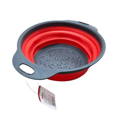 Escorredor Dobrável Retrátil para Massa Verdura Arroz 24cm em TPR e Plástico Vermelho