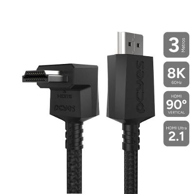 Cabo Hdmi 2.1 Ph21-3VNP-F com Conector 90o Vertical 3m Nylon Preto Pcyes