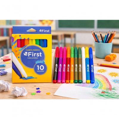 Conjunto de Canetinhas Hidrográficas Laváveis First BM3175 10 Unidades Cores Diversas