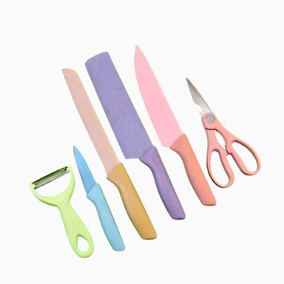 Conjunto de Facas 6 Peças Aço Inoxidável Colorido para Cozinha com Tesoura e Descascador Utibom