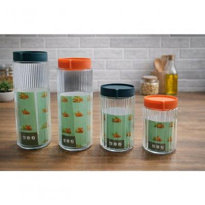 Conjunto 4 Potes Redondo de Vidro com Tampa Colorida para Cozinha 1L e 500ml Transparente