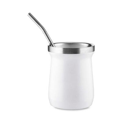 Kit Tereré Cuia Térmica 250ML com Bomba Inox Mantém Gelado para Uso Diário Branco