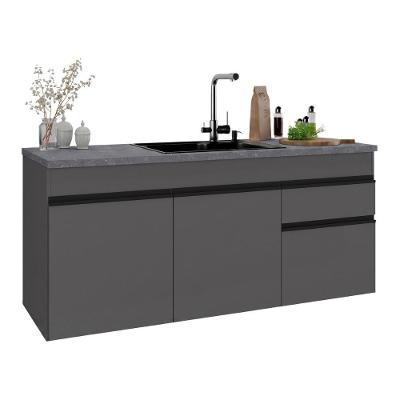 Balcão de Cozinha Suspenso MP2416 Milano 3 Portas 1 Gaveta 150cm Cinza Grafite Multimóveis