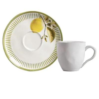 Xícara de Chá com Pires Bio Lemon em Stoneware para Servir Bebidas Quentes Porto Brasil