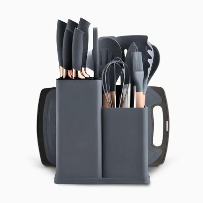 Kit Utensílios de Cozinha 19 Peças Silicone Antiaderente com Facas e Tábua Utibom