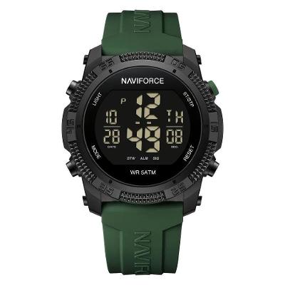 Relógio Cronógrafo Masculino Digital Mostrador Preto Exército Verde com Alarme Naviforce