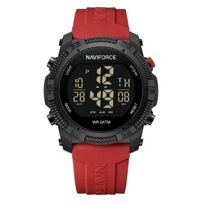 Relógio Cronógrafo Masculino Digital Mostrador Preto Vermelho Pulseira Silicone Naviforce