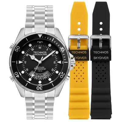 Relógio Masculino Skydiver WT2060AD-T1P Anadigi Pulseira Aço Inox Prata Technos