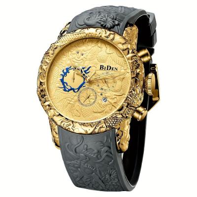 Relógio Masculino Grande Cronógrafo Dourado Silicone à Prova D'água Sanda