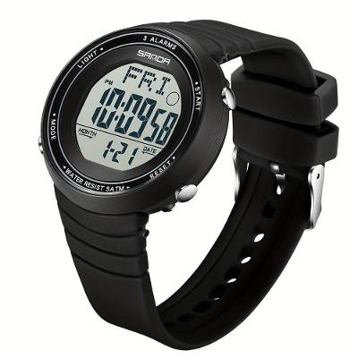 Relógio Feminino Esportivo Digital Tela Grande com Pulseira de Silicone Preto Branco Sanda