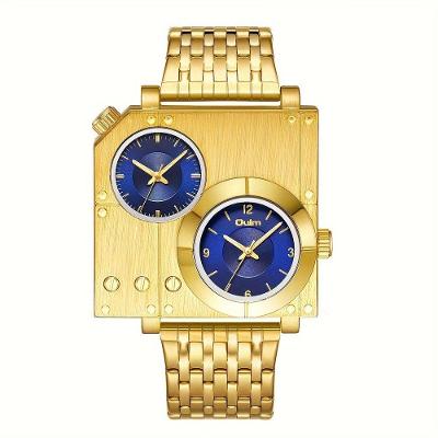 Relógio de Pulso Masculino Dial Quartz Pulseira de Aço Inox Dourado Resistente à Água Sanda