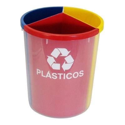 Lixeira Coleta Seletiva 3 Divisórias Mix3 26L Polipropileno Abertura Manual Transparente