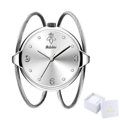 Relógio de Pulso Feminino Quartzo Mostrador Redondo com Strass Pulseira Estilo Corda Prata Sanda