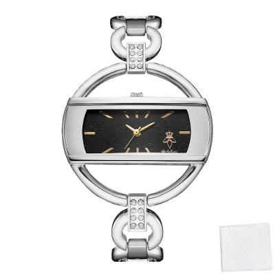 Relógio de Pulso Feminino Quartzo Design Esqueleto Pulseira Metal Preto Prata Sanda