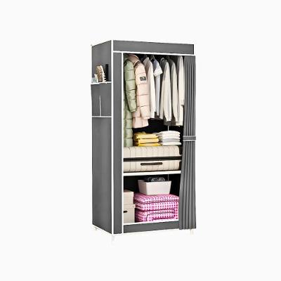 Guarda Roupa Closet Dobrável de Tecido 2 Prateleiras 1 Cabideiro Cinza Utibom