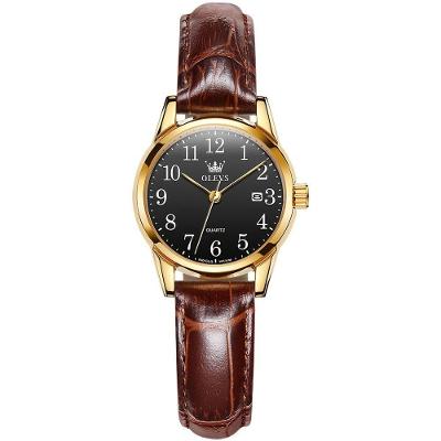 Relógio de Pulso Feminino de Quartzo Desportivo Casual Digital com Pulseira de Couro Preto Olevs