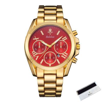 Relógio de Pulso Feminino Analógico e Digital Pulseira de Metal Vermelho Sanda