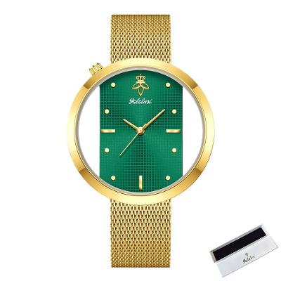 Relógio de Pulso Feminino de Quartzo de Luxo Analógico e Digital Aço Inox Verde Sanda