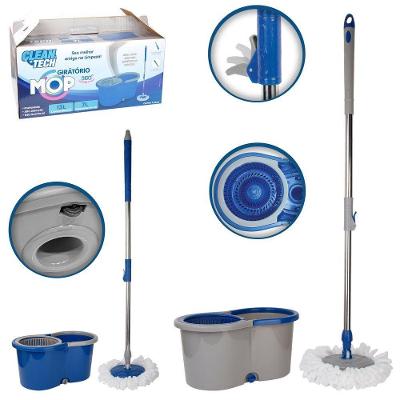 Mop Giratório com Alça 13L em PP Aço Inox e Microfibra para Limpeza do Dia a Dia Clean Tech