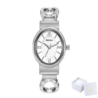 Relógio de Pulso Feminino de Quartzo Analógico e Digital Pulseira Metal Prata Sanda