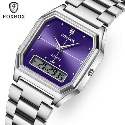 Relógio de Pulso Feminino de Quartzo Analógico e Digital Aço Inox Clássico Roxo Lige